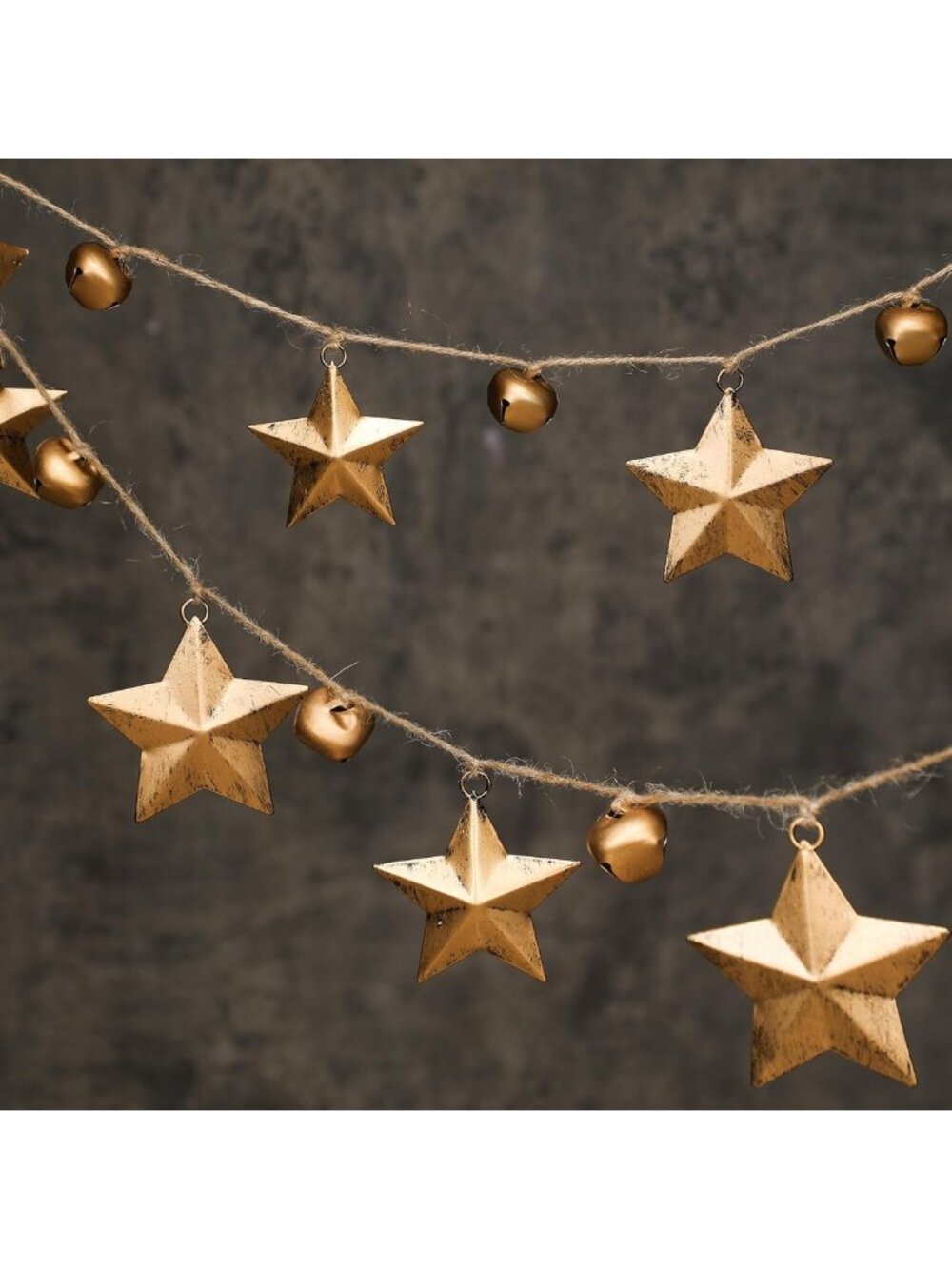6ft Rustic Metal Star Garland - Farmhouse Christmas Decor, Vintage Brass Accent